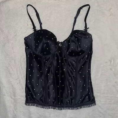 £7 • Buy Marks And Spencer M&S Ceriso Black Satin Diamante Longline Bra Top Size 34C