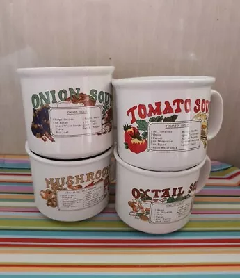 Set Of 4 Vintage Soup Mugs W Recipes Tall RETRO VGC • $29