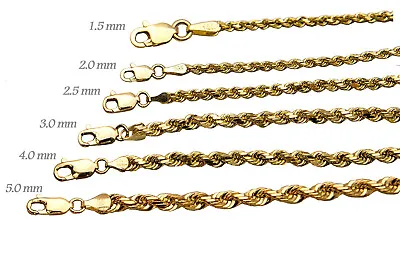 14k Solid Yellow Gold Rope Chain Necklace Bracelet 1mm-10mm Men Women Sz 7 -30  • $261.78