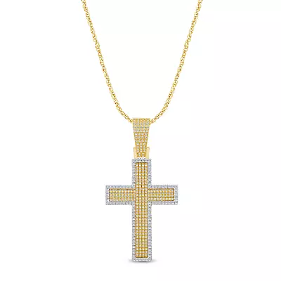 10k Yellow Gold 1 Carat 1.75 Inches Real Diamond Men Cross Pendant Charm Cross • $520