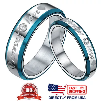 Couple's Matching Promise Ring Forever Love Heart CZ His Or Hers Wedding Band  • $9.95