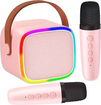 Pink Karaoke Machine For Kids With 2 Wireless Microphones Mini Bluetooth Speaker • $19.99