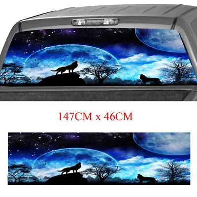 147 X 46cm Truck SUV Rear Window Sticker Forest Moon Wolf Perforated Vinyl Decal • $35.44