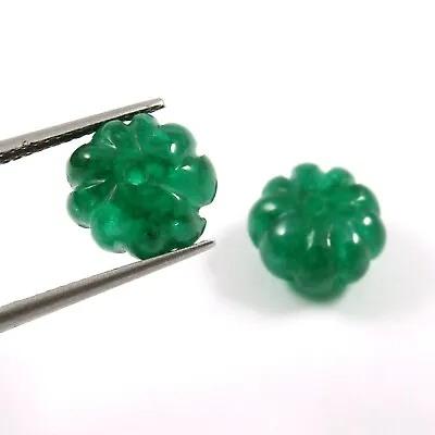 AAA 10x10 MM Natural Zambian Emerald Loose Curving Corrundom Beads Gemstone Pair • $47.08