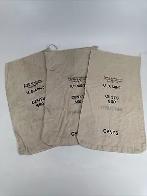 VINTAGE U.S. Mint Cents $50 1980’s Canvas Bag Empty Bank Bags Lot Of 3 • $21.99