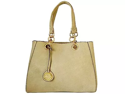 Beige Gold Chain Strap Handbag Shoulder Bag University Work Multi Compartment • £21.94