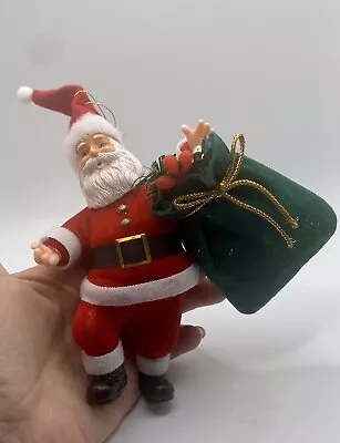 Vintage Christmas Santa Claus 4” Felt Flocked Dancing Waving Figure Bag Of Gifts • $12.50