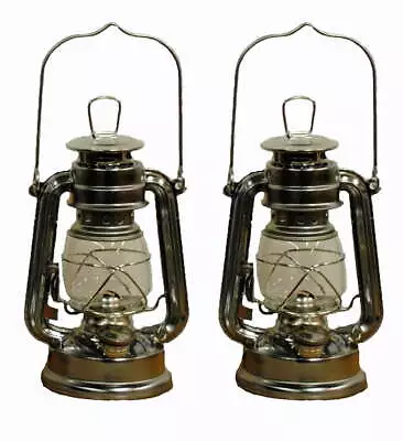 Lot Of 2 - 8 Inch Silver Hurricane Kerosene Oil Lantern Hanging Light / Lamp • $25.04