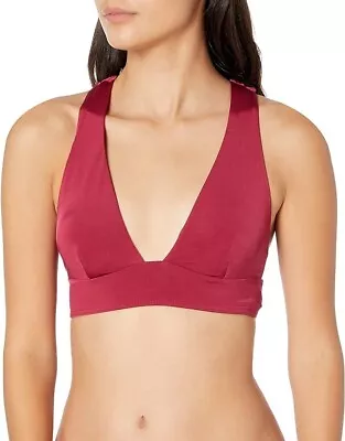 Volcom Simply Seamless Halter Cross Back Pull On Bikini Top Burgundy Size M • $19.99