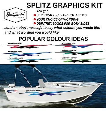 $150 • Buy Quintrex Style SPLITZ Boat Graphics 1800mm Long Set