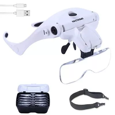 Led Head Magnifier Rechargeable Hands Free Headband Magnifying Glasses With 2 Le • $25.85