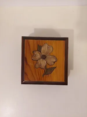 Handcarved Wooden Trinket Box Dogwood Flower Signed • $19.20
