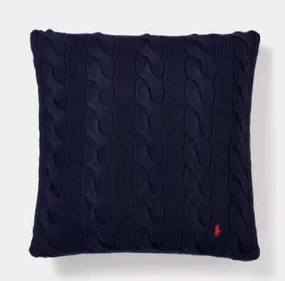 POLO Ralph Lauren Hanley Cable Knit Decorative Throw Pillow Pony Embroidery Navy • £80.74