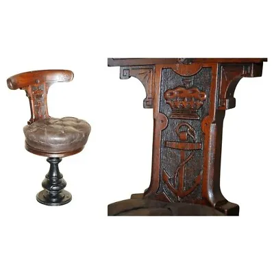 Antique Circa 1800 Ships Captains Chair With Royal Crown And Anchor Carved • £3950