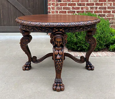 Antique French ROUND Table Entry Sofa Foyer Coffee Table Renaissance Revival Oak • $3850