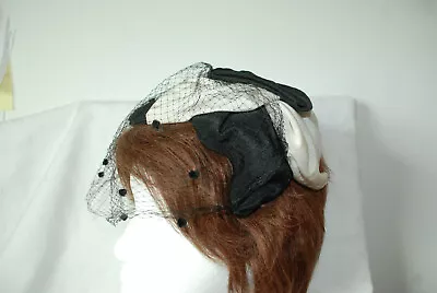 Vintage Union Made Black /WHITE  Headband Fascinators Hat W/ Veil Netting • $25