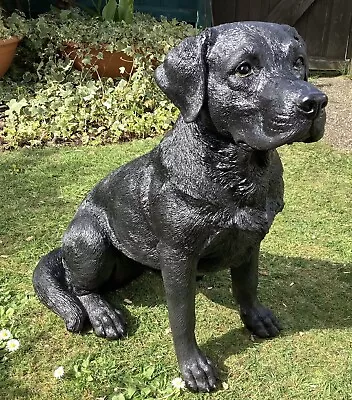 Large 54cm 5kg V-Arts Real Life Black Labrador Indoor Outdoor Garden Ornament • £70