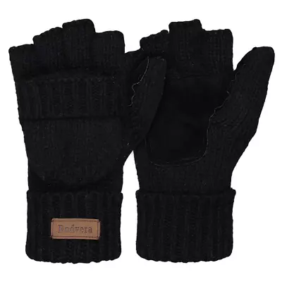 Winter Mittens Fingerless Gloves Wool Knitted Warm Gloves Convertible Gloves Men • $22.99