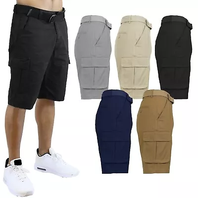 Men's Cotton Flex Stretch Cargo Shorts With Belt Lounge Summer Colors 30-42 • $14.97