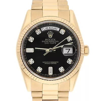 Rolex Day Date 118238 Presidential 36 Mm 18K Yellow Gold Black Diamond Dial • $26999