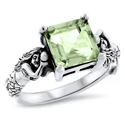 Genuine Green Amethyst Mermaid Ring 925 Sterling Silver Victorian Style     #934 • $37