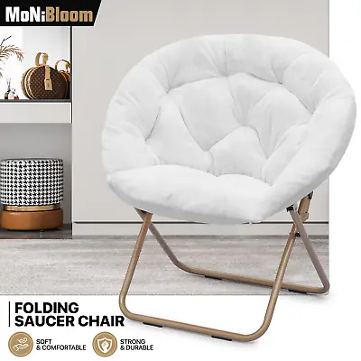 White Foldable Saucer Chair Oversized Round Cozy Moon Lounge Chair W/Metal Frame • $63.99