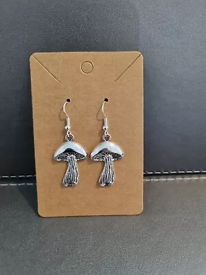 Mushroom Pendant Dangle Drop Earrings Silver Colour Hypoallergenic • £3.50