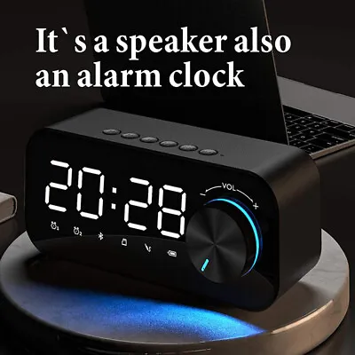 LED Mirror Digital Alarm Clock Wireless Bluetooth Speaker MP3 Radio Rechargeable • £17.99