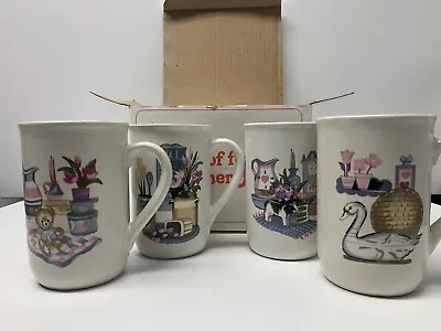 Vintage Set Of 4 Ceramic Farmhouse/ Country Design Cups/ Mugs 1980 S (#31783) • $9.97