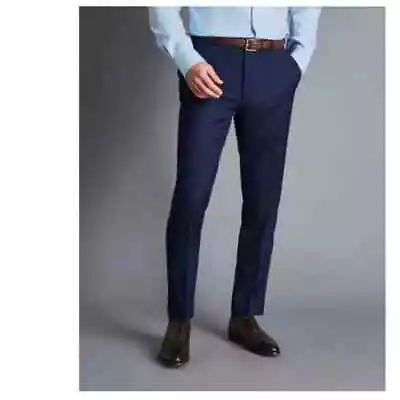 NWT Charles Tyrwhitt Blue Slim Fit Birdseye Trousers 32W X 32L BRAND NEW • $50