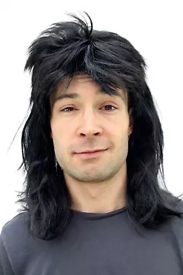 Wig Carnival Chav Assi Black Mullet Half Long Men Wig 20781-P103 New • £7.78