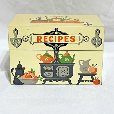 $18.79 • Buy Vintage Stylecraft Recipe Box Tin Metal Cast Iron Kitchen Stove 805 With Recipes