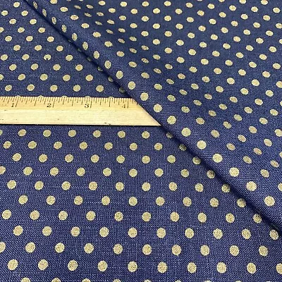 Navy & Gold Polka Dot Vintage 1990’s JBJ Fabrics Linen Lot Width 60” Yards = 2.0 • $49.60