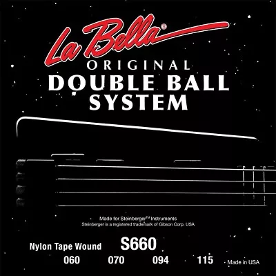 La Bella S660 Double Ball Bass Black Nylon Tape Wound 4 String Bass Set • $65.99