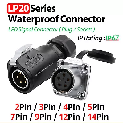 LP20 2-14Pin Aviation IP67 Waterproof Connector LED Signal Connector Plug/Socket • $7.99