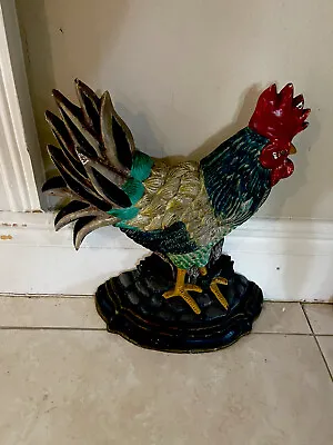 Vintage Large Rooster Hand Painted Cast Iron Folk Art Door Stop Country Decor • $30