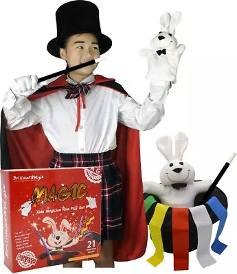 Kids Magician Costume Role Play Set Magic Toy Hat & Wand Rabbit Puppet Ribbons L • $37.10