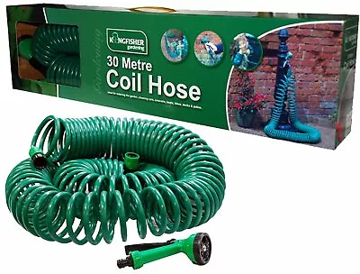 100FT 30m Retractable Coil Hose Pipe Reel Water Spray Gun Nozzle Garden Patio UK • £15.79