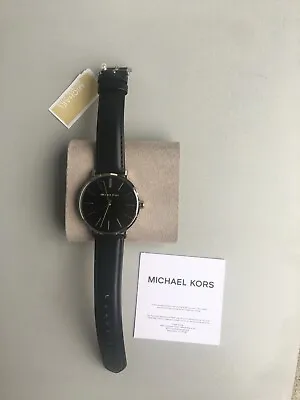 Michael Kors Auden Three-Hand Black Leather Watch MK7145;100% Authentic ** New** • $110