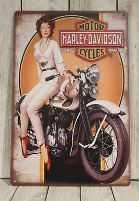 Harley Davidson Motor Cycles Tin Sign Metal Poster Pinup Girl Vintage Style 97 • $11.97