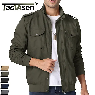 Men's Spring Fall Cotton Jacket Bomber Jacket Casual Cargo Work Lightweight Coat • $32.89