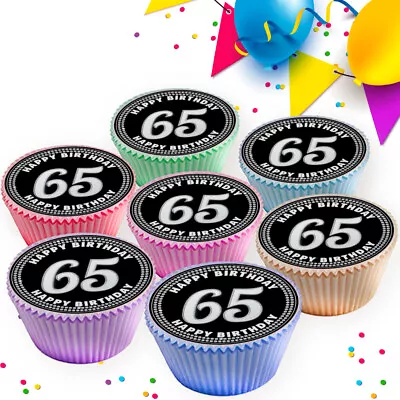 65th Birthday Party Black And Silver Edible Cupcake Toppers Decorations Bs-339 • £2.99