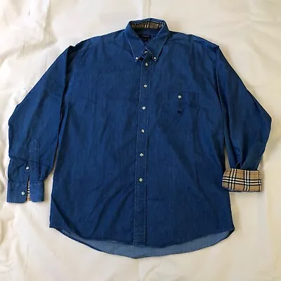 Burberry USA Chambray Shirt Tartan Blue VG • $94.99