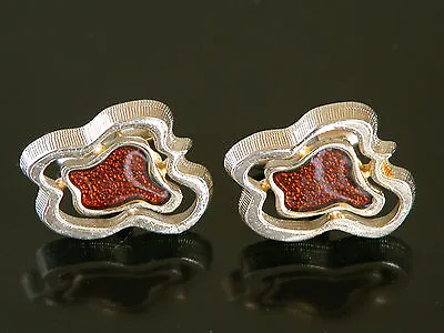 Rare Vtg Mid Century Modern HICKOK Cuff Links Gold Tone Orange Lucite • $17.50