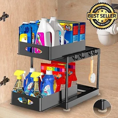 2 Tier Under Sink Shelf Organizers And Storage Under Bathroom Cabinet Storage • $19.89