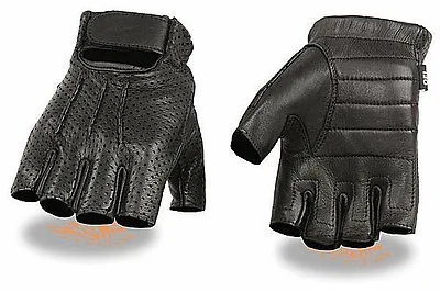 Perforated Deerskin Leather FINGERLESS Gel Palm Gloves Motorcycle Rider Biker • $20.90