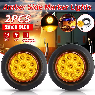 2x Amber 2  Inch Round 9 LED Side Marker Clearance Lights Truck Trailer Lamp 12V • $11.48