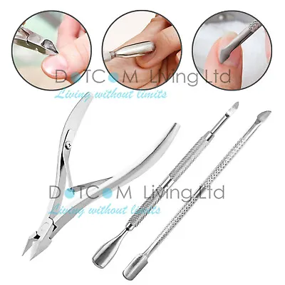 Stainless Steel Nail Cuticle Spoon Pusher Remover Clipper Nipper Cutter Cut Set • £3.49