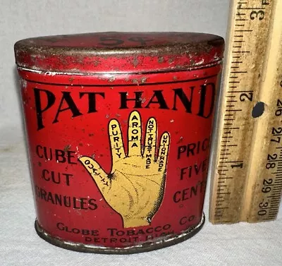 Antique Pat Hand Tin Litho Vertical Pocket Tobacco Can Globe Detroit Michigan Mi • $15.50