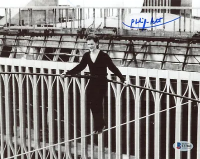 $165 • Buy PHILIPPE PETIT SIGNED 8x10 PHOTO CROSSED ON WIRE WORLD TRADE CENTER BECKETT BAS